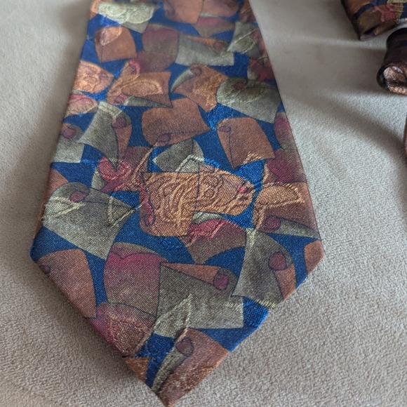 Ambassador Other - Ambassador Hand Made Silk Tie Mens Abstract Geometric Bronze Blue Peacock Silk